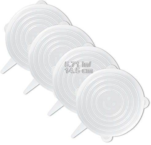 LELE LIFE 4 Pack Same Size Silicone Stretch Lids, Thicker Reusable Sturdy Silicone Container Cover, Expandable Food Storage Covers, Dishwasher and Freezer Safe, 5.71in(14.5cm)