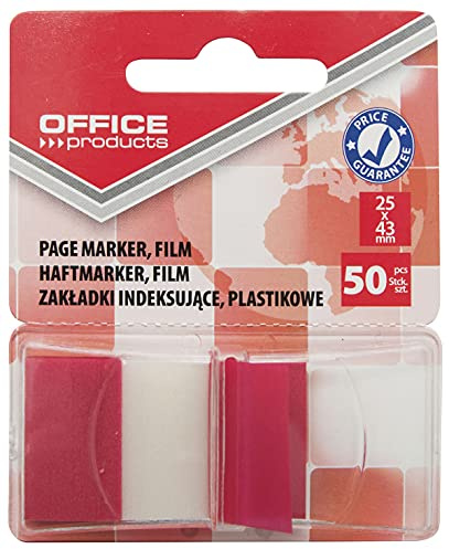 Indexhaftstreifen OFFICE PRODUCTS PP 25x43mm 1x50 Blatt Blister Rot / / Typ-Mit Spender/Art-In Einer Blisterverpackung/Form-Rechteck/Material-Pp/Farbe-Rot/Dicke [mm]-60µm