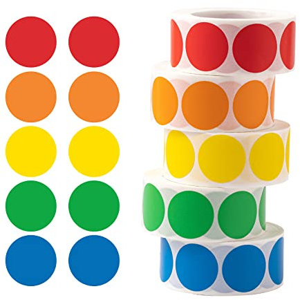 2500 Stück 1 Zoll Klebepunkte Bunt Punkte Sticker Aufkleber Dankeschön-Aufkleber Geschäftsetiketten und Markierungspunkte für Geschenkverpackungen,Bäckereien,Umschläge (Blau, Rot, Grün, Orange, Gelb)