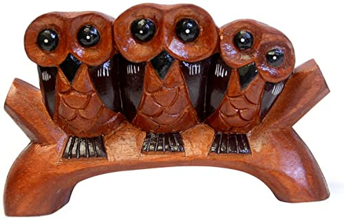 Brave Wings Hand Carved Wooden Owl ~ Three Side by Side BFF ~ OOAK Ornament Sculpture Figurine Statue Unique Table Decoration Home Decor Gift for Christmas and Birthdays ~ 4397
