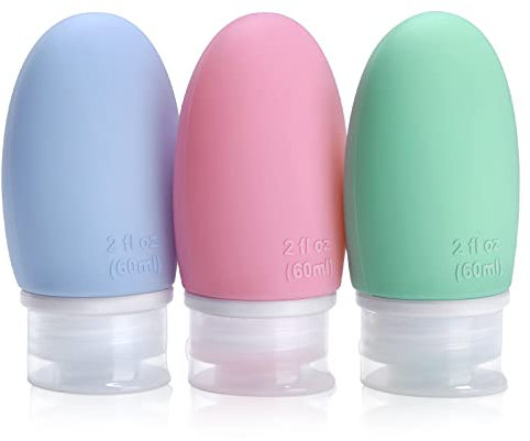 Opret 3 Stück Silikon Reiseflaschen Set, 60ml Auslaufsicher Nachfüllbare Portable Reise Container für Shampoo Creme Spülung, BPA-frei und TSA-geprüft