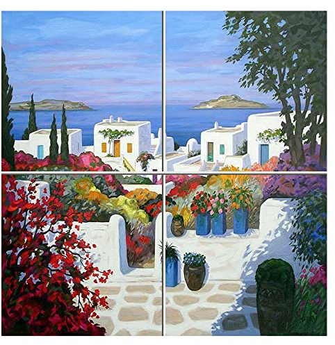 Napolamp Image en mosaïque de 4 Carreaux de céramique cm. 20x20 avec Paysage Imprimer 1 dans Le Style méditerranéen Mosaïque Taille cm. 40x40