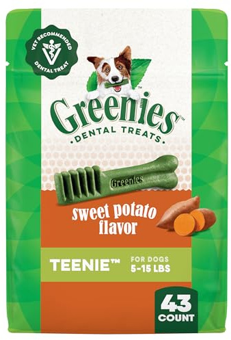 Greenies Dog Treats Veterinarian-Recommended Natural Dental Treats for Dogs, Teenie Size, Sweet Potato Flavor, 12 oz. Pack, 43 Count