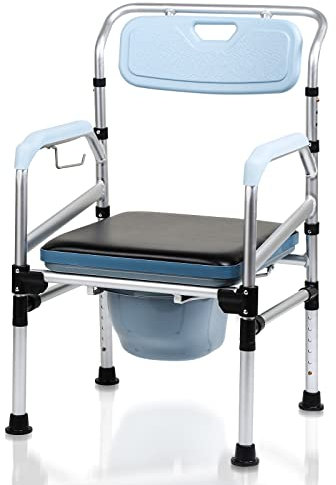 Gimisgu Toiletten Duschstuhl Fahrbar Toilettenstuhl für Senioren Höhenverstellbar WC-Stuhl mit Armlehne Rückenlehne und Toiletteneimer Multifunktionsstuhl Antirutschenden für Schlafzimmer und Bad