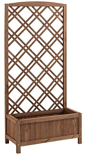 Outsunny Jardinera con Enrejado Jardinera con Celosía de Madera Macetero con Soporte para Trepadora Cultivos Plantas en Exterior Terraza Jardín Balcón 60x30x122,5 cm Natural