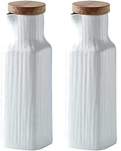 MAGICVOGEL Essig & Öl Spender aus Keramik, 2er Set Essig- & Ölflaschen 300ml Ölspender Olivenölspender Ölflasche Essigflasche für BBQ, Kochen, Grillen, Pasta (Weiß)