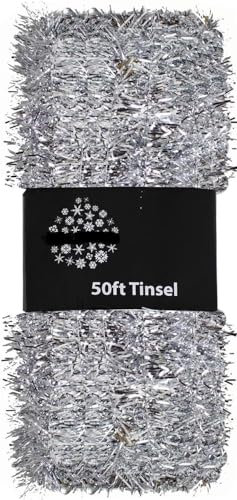 SKYTE® 50FT Luxury Metallic Tinsel Garland Very Long Christmas Tinsel Shiny Christmas Party Indoor and Outdoor Decorations Tree (Silver)