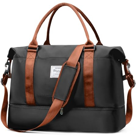 HPLQQ Borsone da Viaggio Donna Bagaglio a Mano Easyjet 45x36x20, Borsa Sportiva Borsone da Palestra con Scomparto per le Scarpe, Borsa da Weekend, Ospedale Parto, Danza,B02-Marrone Nero