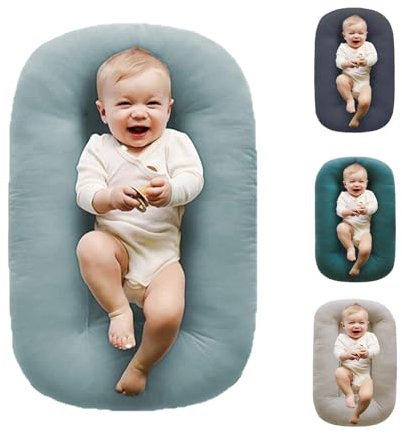 Loevin Baby Lounger for Newborn,Baby Nest for Newborn Soft Cotton Breathable for Playtime & Relaxation,Flat Babies Essentials Gifts Newborn Lounger for Boys & Girls 0-12 Months(Misty Blue)