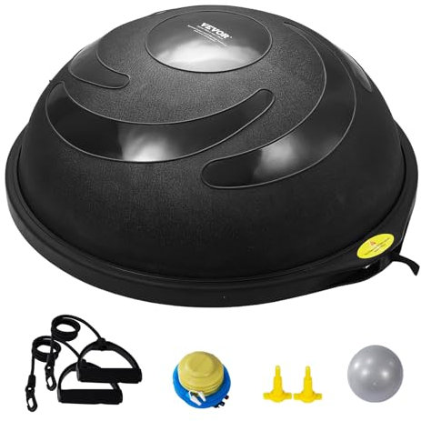 VEVOR Entrenador de Pelota de Medio Ejercicio, Entrenador de Pelota de Equilibrio de 660 x 200 mm de Capacidad de 680 kg con Bandas de Resistencia y Bomba de Pie, para Gimnasio en Casa, Negro