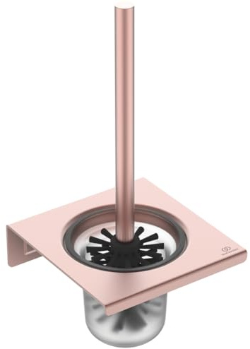 Ideal Standard Alu+ WC-Bürstengarnitur, Hergestellt aus 100% recyceltem Aluminium, Behältnis zur erleichterten Reinigung herausnehmbar, Verdeckte Befestigung – Rosé (160x170x347 mm)