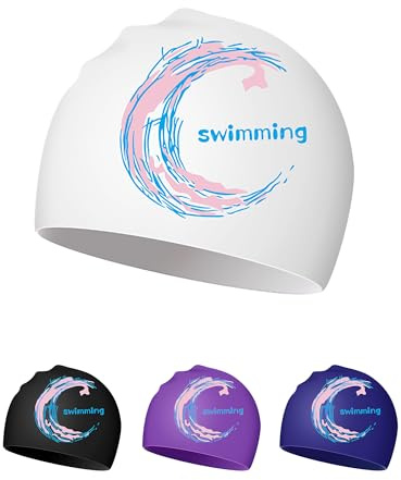 Bonnet de Bain - Bonnet Piscine Bonnet Natation en Silicone pour Femme Homme Adulte Adolescents (Blanc)