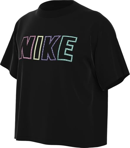 Nike Fille G NSW Tee Essential AOP Shirt, Noir, 8-9 Ans EU