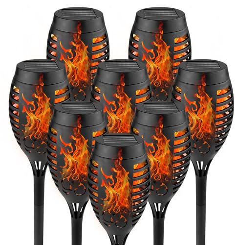 WinGluge Lot de 8 Lumières Flamme Solaire, Lampe Solaire Flamme Étanche IP65, 12 LED Torche Solaire Exterieur, Lampes Solaires de Jardin, Solaire Exterieure avec Effet de Flammes, pour Chemins, Patio