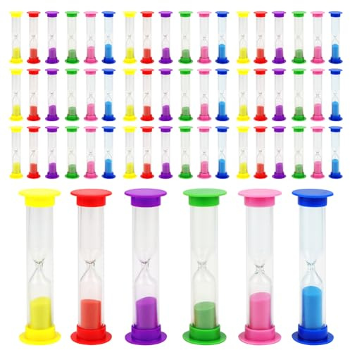 KEILEOHO 60 mini clessidra in plastica da 2 minuti, 6 colori, per cucinare, spazzolare i denti, attività