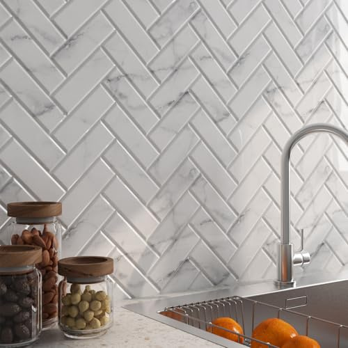 LaCheery 4 Pezzi Piastrelle Adesive Bagno Effetto Marmo Mattonelle Adesive Bianche 30.5cm x 30.5cm Piastrelle Adesive Cucina Bianco Grigio Vinile Mattonelle Autoadesiva Rivestimenti Pareti Adesivi