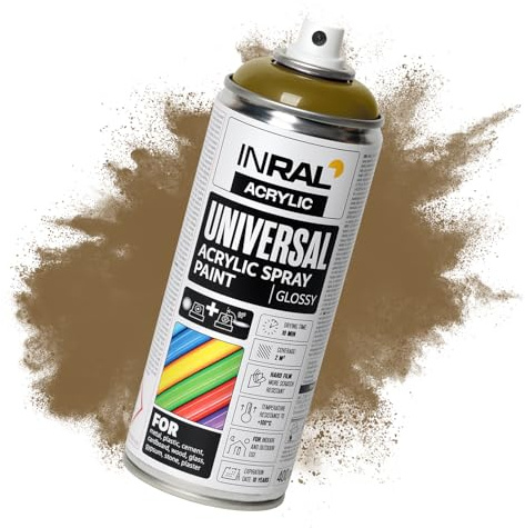 INRAL Sprühlack - Perlgold glänzend RAL1036 Universal Sprühfarbe 400ml. Spraydose für Metall, Kunststoff, Holz & Stein - Hochdeckende, Regen- und UV-beständige Farbspray für Innen- & Außenbereich