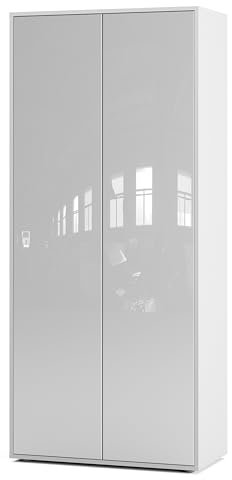 SIMPLYFURN Büroschrank Amira T00 | Aktenschrank & Mehrzweckschrank in Weiß & Weiß Hochglanz | 180x80x40 cm | Push-to-Open für Büro