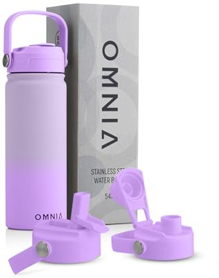 OMNIA Vacuum Insulated Stainless Steel Water Bottle, 2 Lids (Straw & Spout) Leakproof, BPA-Free, Reusable Flask, Hot & Cold Thermos for Sports, Gym, Travel, Outdoors (Gradient Purple, 540ML)