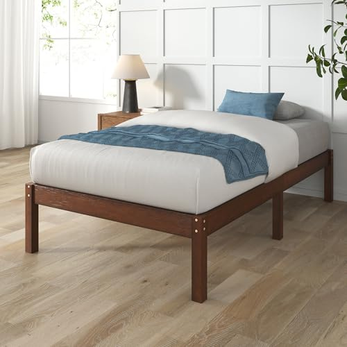 Zinus Lit 1 Personne 90x190 cm – Cadre Bois Massif, Hauteur 28 cm – Design écologique Durable, Facile à Monter, Lit Simple Robuste, Mobilier Moderne, Marron, Conçu en France - Garantie 5 Ans