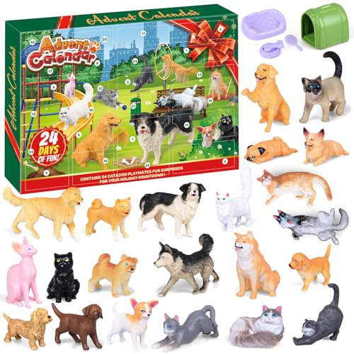 iZoeL Calendario Avvento Animali Calendario Avvento Bambino Regalo Natale 2025 Statua Giochi Gatti Cane, Regali di Natale per 3 4 5 6 7 8 Anni Figlio Figlia Nipote Sorelle Fratelli