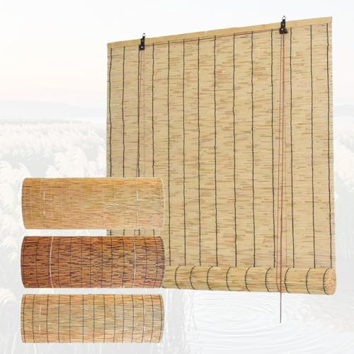 LXSDGVZD Sunshade Bamboo Roller Blind for Windows Outdoor Blackout Shade Bamboo Blinds for Patio Natural Reed Curtains Roman Reed Blinds Light Filtering Roll Up Shades with Lifter for Kitchen