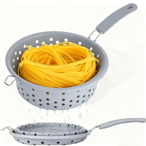 CTDMJ Colador plegable de 21 cm, colador de pasta con asa, colador plegable de silicona, colador multifuncional, resistente al calor, colador de alimentos, para espaguetis, pasta, verduras, frutas