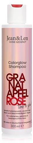 Jean & Len Champú Colorglow para cabello teñido, con extracto de granada, rosas y pantenol, fragancia frutal-floral, sin parabenos ni siliconas, vegano, 300 ml