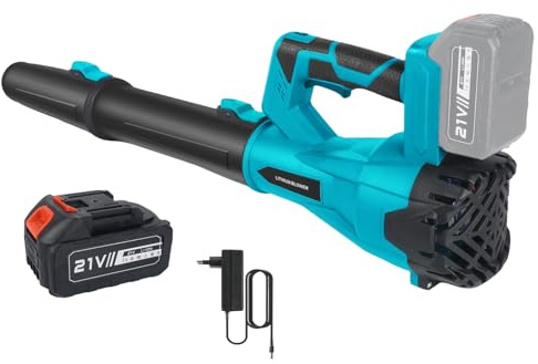Soplador de Hojas, 21V Soplador de Hojas Bateria con 3,0Ah Baterías y Cargador, 6 Ajustes de Velocidad, Inalámbrico Compatible, para Limpieza de Hojas, Pasillos, Céspedes y Jardines (con 1 Batería)