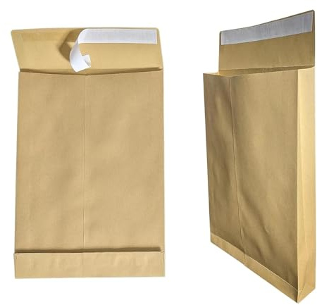 10x Faltentaschen E4 braun, 280x400mm, 4cm Bodenfalte, selbstklebend mit Abziehstreifen, 140 g/qm, Faltenversandtaschen Musterbeutel Extra Groß