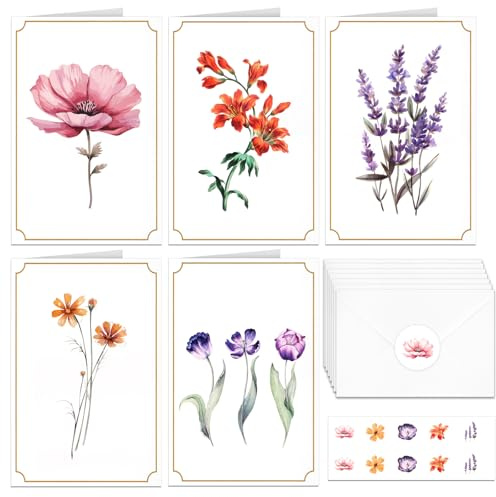 Urker Blank Cards and Envelopes,30 Pack Greeting Cards,Notelets Set | 5 Floral Designs,Perfect for Thanking Teachers,Parents,and Friends,Stationary Set for Various Holidays and Occasions