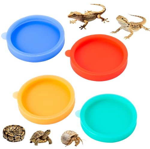 4 Pack Silicone Reptile Food Water Bowl Reusable Terra Feeding Dish Tortoise Water Dish Reptile Shallow Feeder for Bearded Dragons Tortoises Gecko Lizards Frog Chameleon Hermit Crab Ball Python
