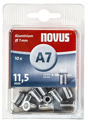 Novus Blindnietmutter Ø7 mm Aluminium, 10 Nietmuttern, M5 Gewinde, 11,5 mm Länge, für Kunststoff und Leichtbaumaterial