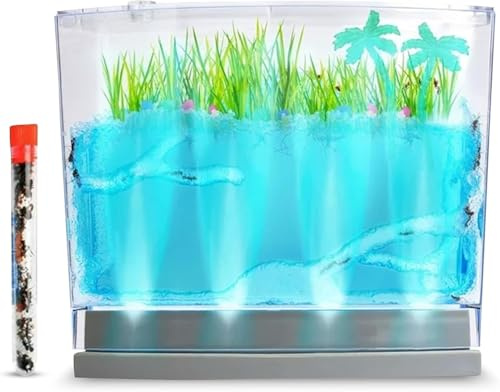 LED Lighted Gel Ecosystem Ant Habitat with 25 Live Ants - Eco-Terrarium Set - Includes Nutrient Gel, Seeds, Palm Trees, Rocks, and More