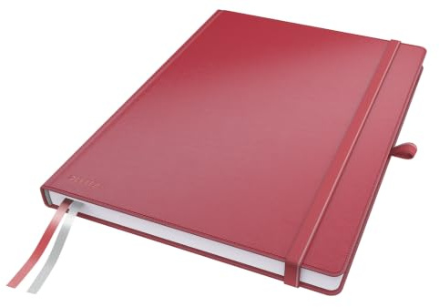 Leitz Complete Quality Notebook A4 Linjerad, 160 sidor, 80 ark, inbunden med högkvalitativt omslag, 100 g/m² papper FSC-certifierat, fästelement, bokmärke, pennögla, röd, 44720025