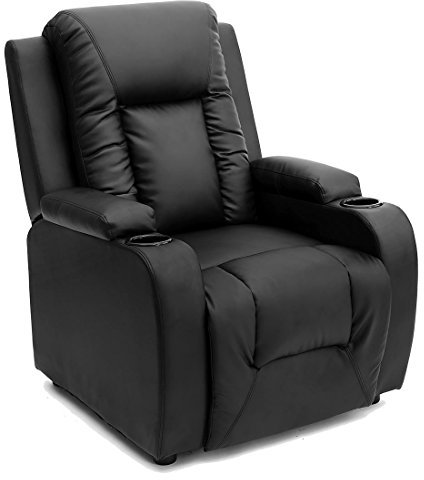 More4Homes - OSCAR Pushback Recliner Armchair - Sofa Chair for Living Room & Bedroom - Recliner with Drink Holders - Bonded Leather, Black