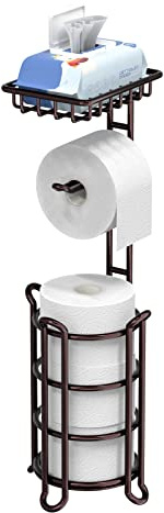 Toilet Paper Holder Stand Tissue Paper Roll Dispenser with Shelf for Bathroom Storage Holds Reserve Mega Rolls-Bronze
