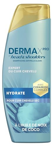 Head & Shoulders DermaXPro by Hydrate Shampoing Antipelliculaire 250ml À l'huile de Noix de Coco et Complexe de Céramides, pour Cuir Chevelu Sec, 72H d’Hydratation