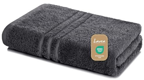 Lavea® Saunatuch 80x200 cm – Hochwertiges, Saugstarkes Saunatuch aus 100% Baumwolle, Frottierserie Elena – Waschbar und Strapazierfähig - Anthrazit