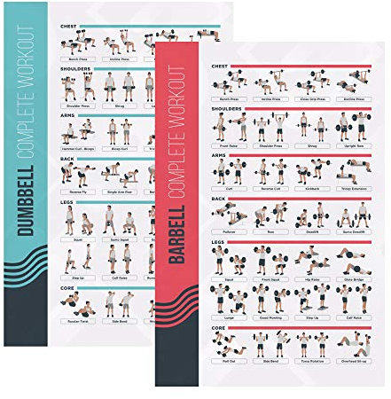 PosterMate - Fitness Poster fürs Kurz- & Langhanteltraining - 2er Set - 51 x 76 cm - perfekte Übersicht - professionelles Bodybuilding Poster zum Training - Geeignet für Mann, Frau, Homegym & Sport