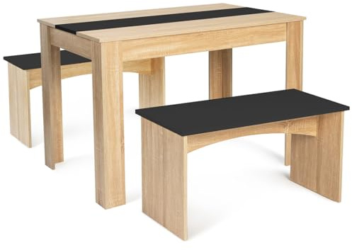 IDMarket - Ensemble Table à Manger et 2 bancs ROZY 4 Personnes façon hêtre et Noir 110 cm