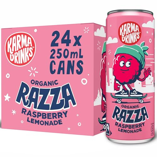 Karma Drinks Razza Raspberry Pink Lemonade - 24 x 250ml Cans - Natural Fizzy Soft Drinks, Fairtrade, Organic & Vegan