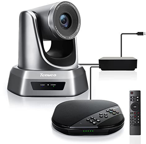 Tenveo PTZ Konferenzkamera und Konferenzmikrofon,10x Zoom 1080p Videokonferenzsystem 6m-Radius-Sprachaufnahme, für Großer Konferenzräum mit 8-10 Personen(VA3000