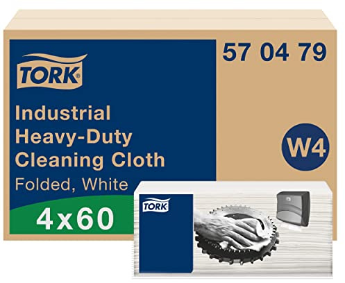 Tork Heavy-Duty Industrial Cleaning Cloth White W4, Multipurpose, 4 x 60 Cloths, 570479