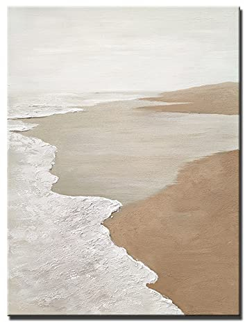 MWMG Cuadros Modernos Al Oleo, Textura Blanca Mar Olas Playa Paisaje Abstracto Moderno Sin Marco Pinturas Al Óleo Pintadas A Mano sobre Lienzo para Pared Familiar Sala De Estar Comedor Hogar Arte