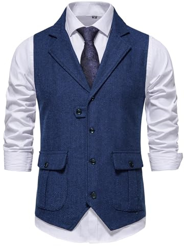 MakingDa Gilet sans manches pour homme avec col en V en tweed et poche