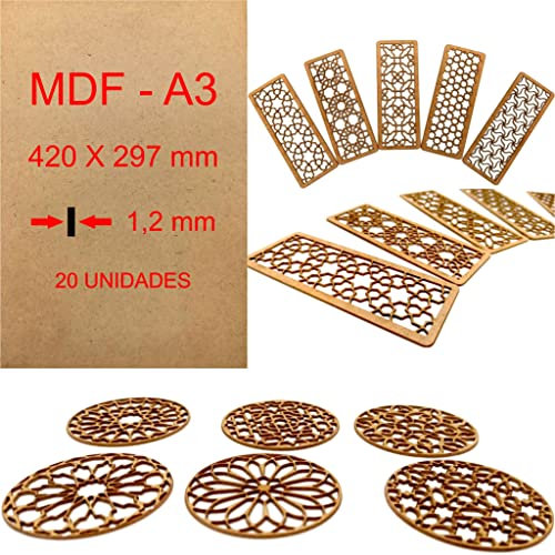MDF Pannello Legno A3 | 420 x 297 x 1,2 mm Taglio laser 10 W, 20 W, 30 W, 40 W CNC Router, Modellazione, Opener, Fai da te, Artigianato, Finitura lucidata, Alta Densità. Legno Qualità (10)