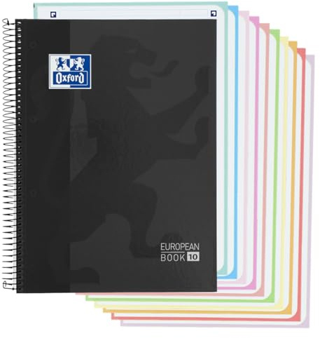 Oxford, Cuaderno A4 Cuadrícula 5x5, Tapa Extradura, 10 Bandas Color, 150 Hojas Microperforadas, Color Negro