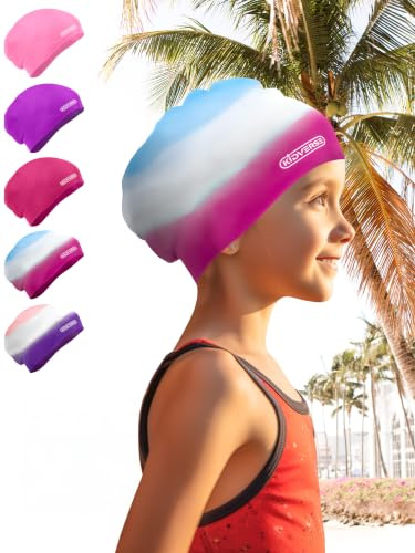 KIDVERSE Badekappe Mädchen Lange Haare 6-9 Jahre - Badekappe Kinder Mädchen mit Anti-Rutsch-Noppen- Badehaube Kinder - UV Schutz Schwimmhaube Kinder reißfest & wasserdicht