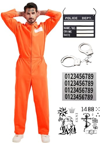 Dzorim Halloween fångoverall kostym herr häftade sparkdräkt orange fångad overall män kvinnor orange prison jumpsuit prisoner outfit kostym cosplay